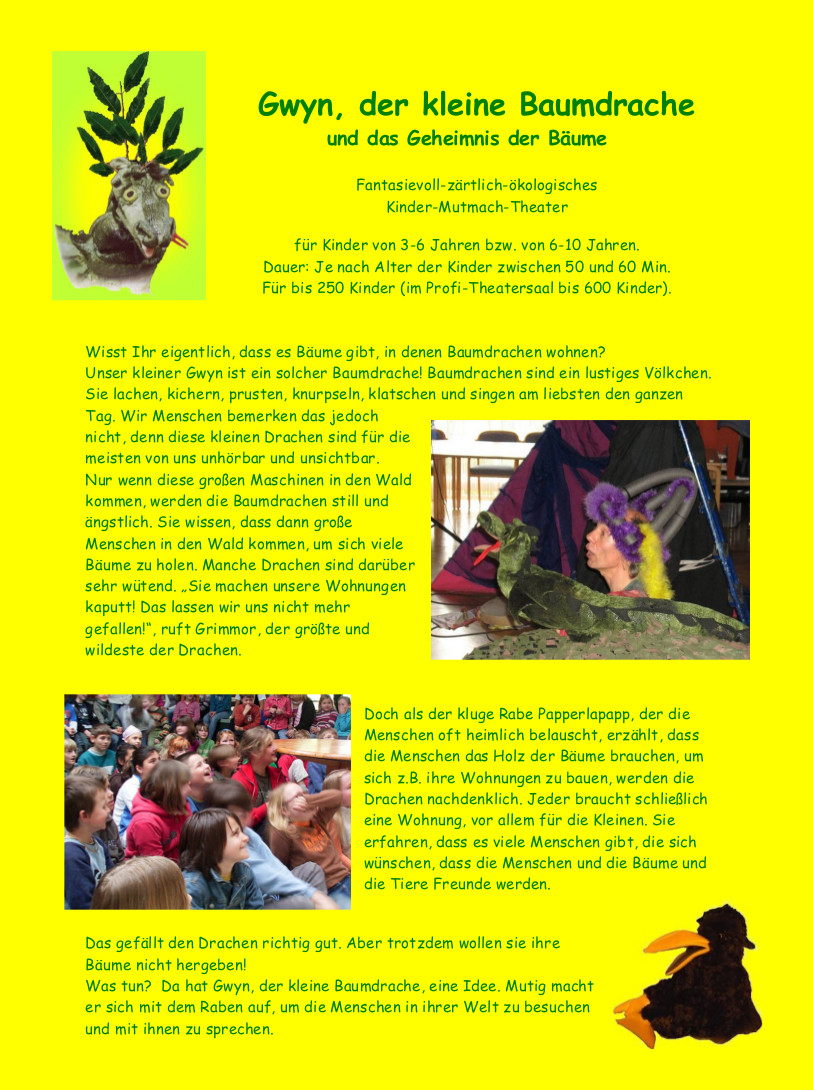 Infoblatt zum Mitmach-Theaterstck 'Gwyn, der kleine Baumdrache'
